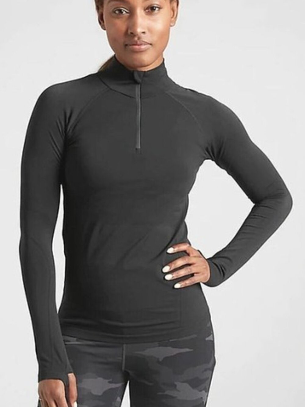 NWT ATHLETA Women’s Momentum Seamless Half Zip Long Sleeve Top Black Size XL $89